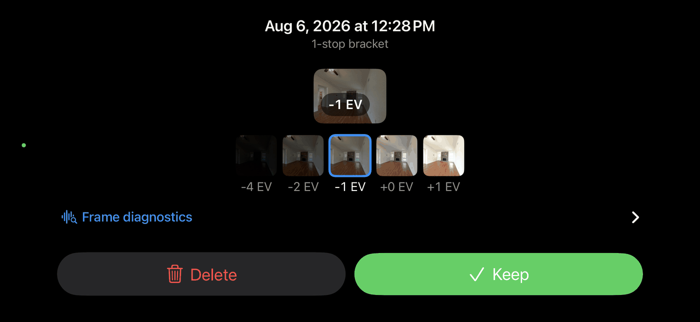 FramePerfect bracket review showing five captured exposures